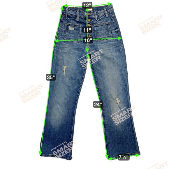 Mother The Patch Pocket Hustler Crop Jean Button Fly Half Raw Hem Size 25 - Picture 3 of 16